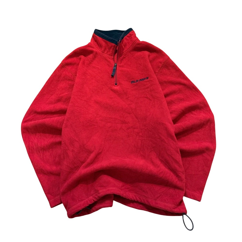 Old‎ Navy Fleece Pullover Mens L Red Quarter Zip Embroidered Logo Vintage